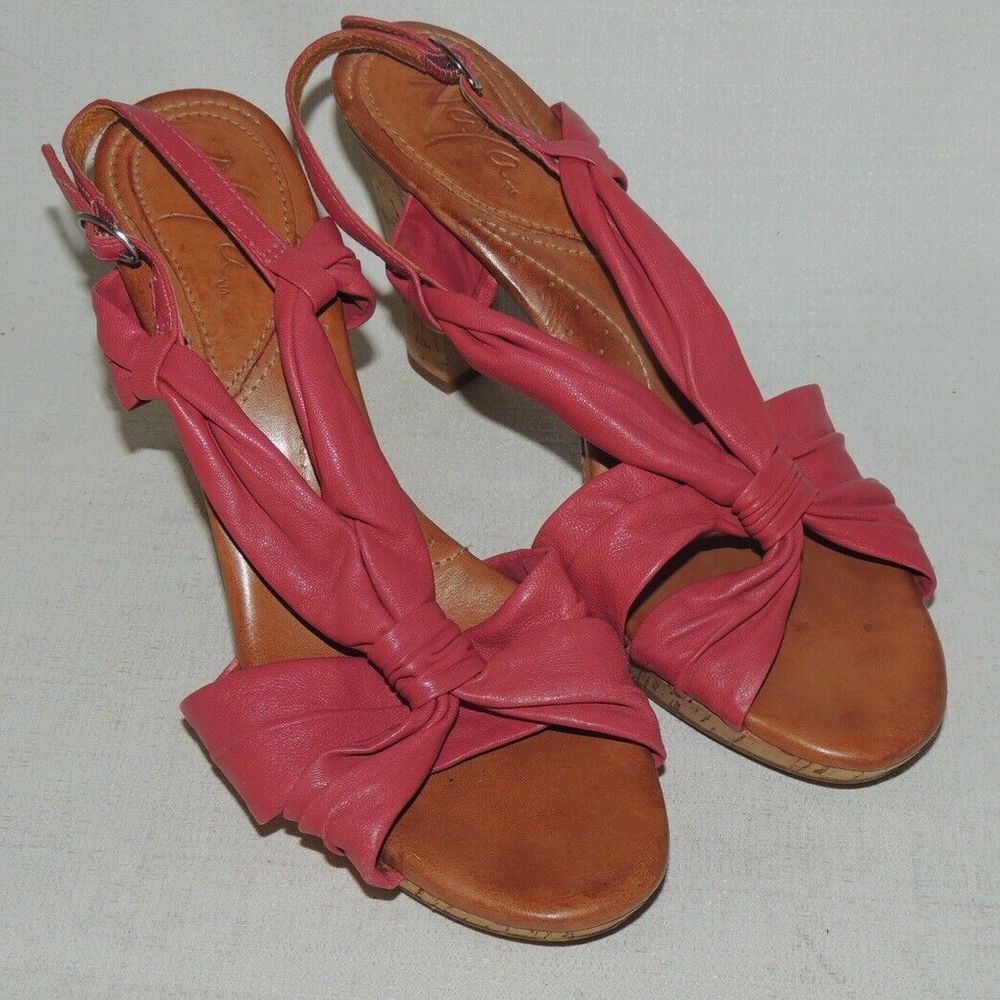 Naya Leather Slingback Sandals Women 9.5 Pink Cork Block Heel Platform Boho Chic